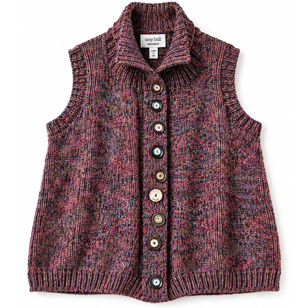 Amy Brill Sweater Vest Multicolor Marled Art to Wear Button Front PTP 24"